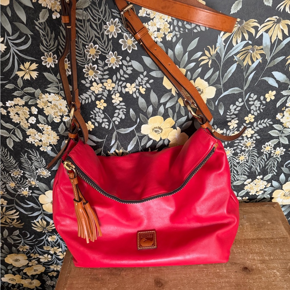 Dooney & Bourke Red Leather Crossbody with Tan Strap